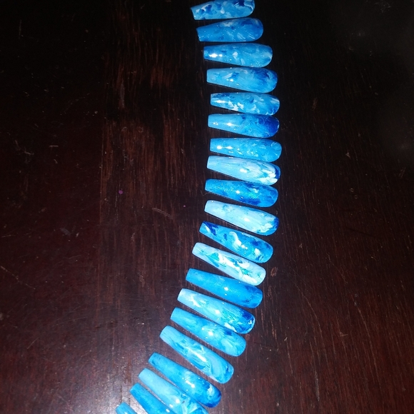 Luxury Press on Hand painted Nails Blue. Long - Picture 8 of 8